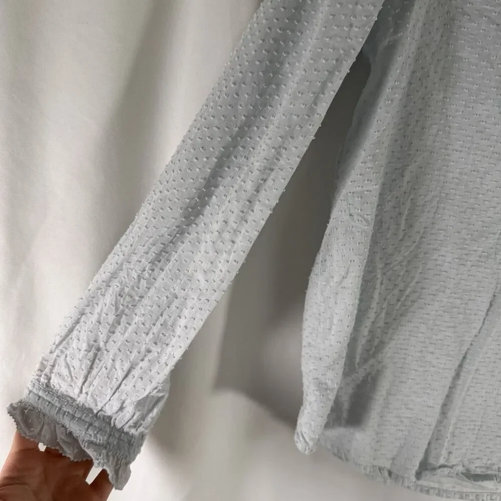 J Crew Blouse Women's Small Light Blue V-Neck Long Sleeve Textured Pullover